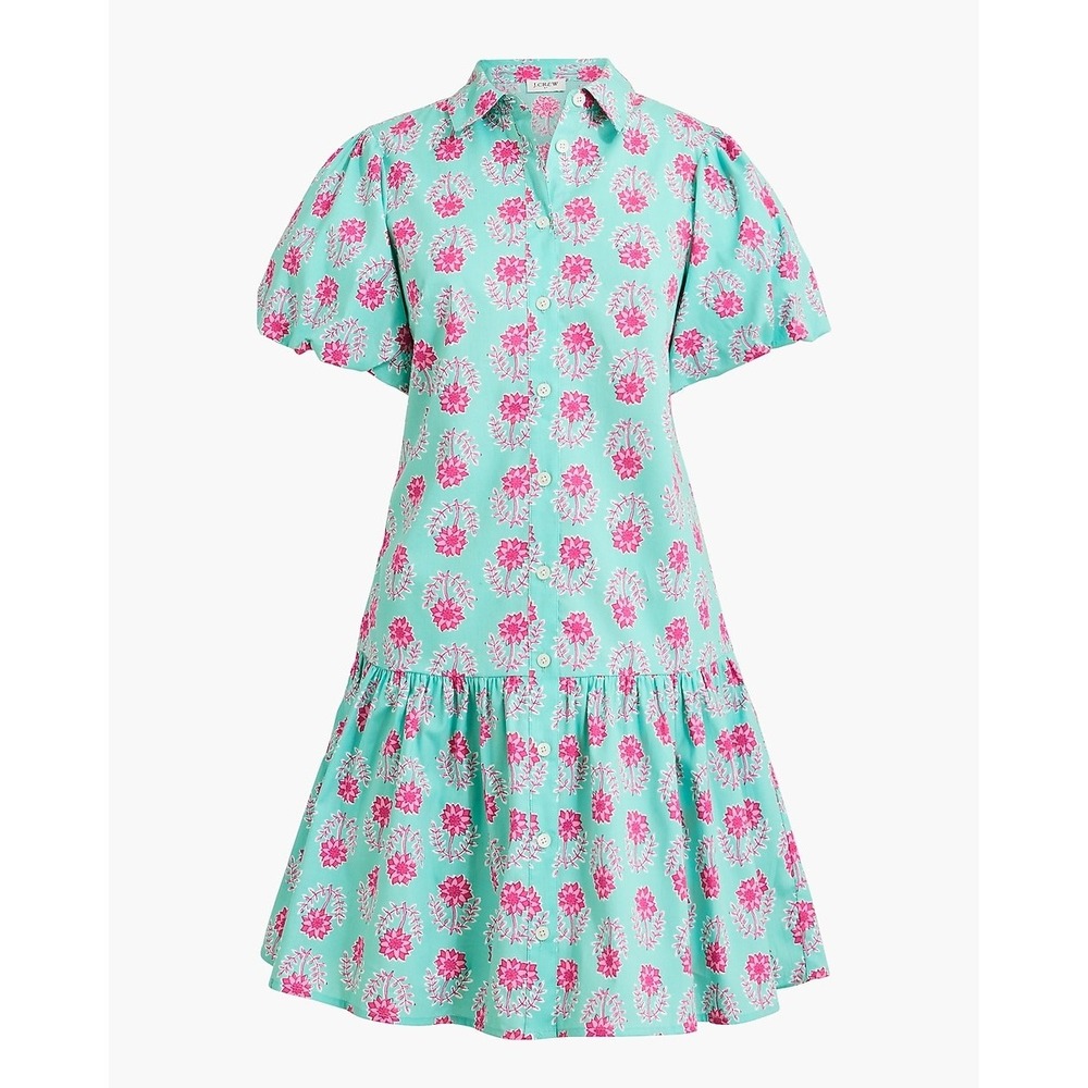 J Crew Sz 4 Bubble Puff sleeve mini dress Bright Spearmint Tulip Green Pink
